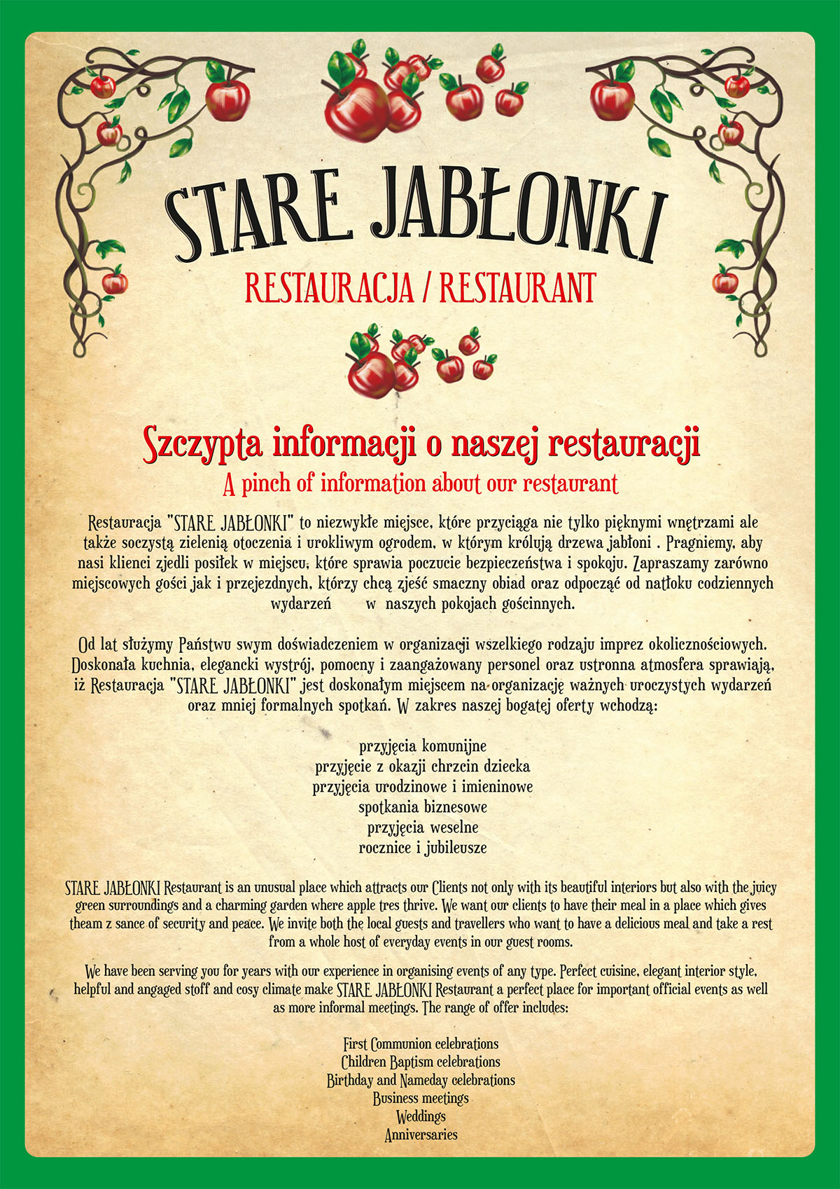 Restauracja Stare Jabłonki - Info
